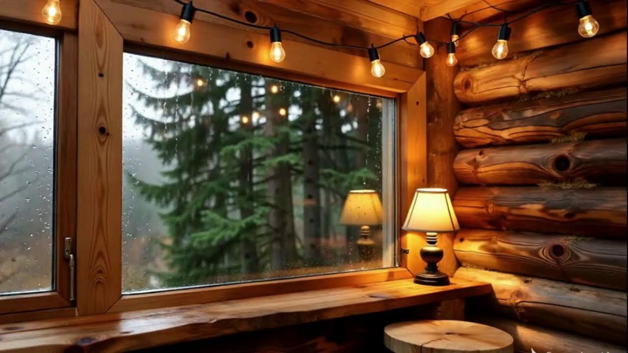 Relaxing Guitar Music in Cozy Cabin Rain – Peaceful Campfire Ambience for Study & Focus