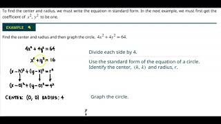Math 10 1.7 Example 9 Find the center and radius and then graph the circle