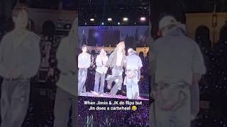 When Jimin & JK do flips but Jin does a cartwheel 😂 #bts #kpop #shorts #jin #jimin #jungkook