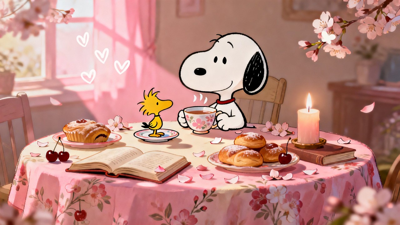 🍰 Snoopy Cozy Spring Morning 💗 Soft Lofi for Work & Chill