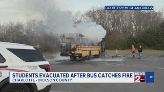 Students evacuated after bus catches fire