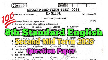 8th English Second Mid Term Question Paper 2025