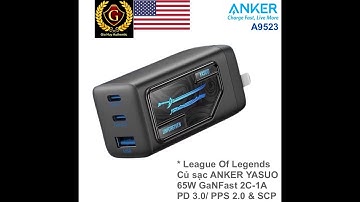 Củ sạc ANKER A9523 YASUO League Of Legends PD/PPS 65W 2C-1A Gallium Nitride & Cáp sạc C to L A9544
