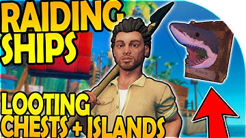 RAIDING SHIPS + CHEST LOOTING on ISLANDS - SHARK TROPHY ( Raft Survival Gameplay Part 3 )