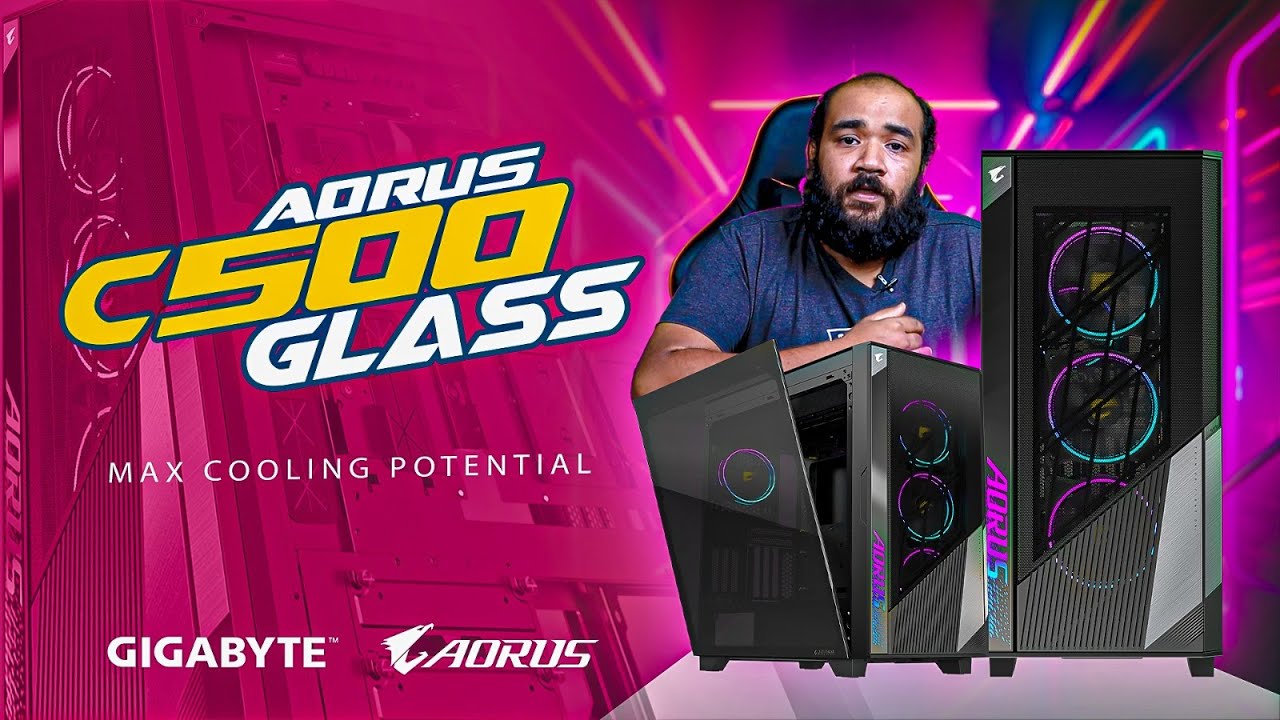 Gigabyte AORUS C500 Glass Mid-Tower ATX Behuizing – Zwart, Geïntegreerd Mesh-ontwerp, Verticale GPU, E-ATX, 420mm Koeling