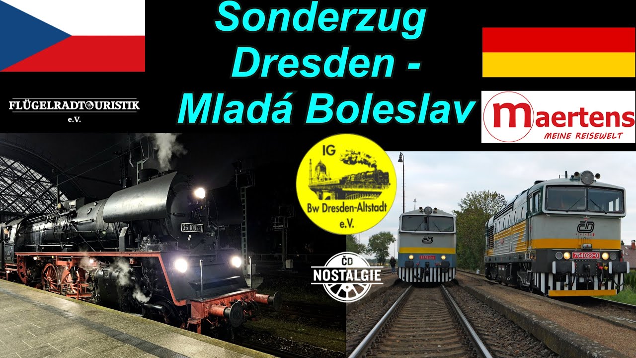 Flügelradtouristik Sonderzug Dresden - Mladá Boleslav mit 35 1097 und 2 Taucherbrillen am 11.10.2025
