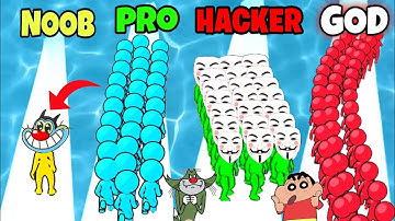 Noob vs PRO vs Hacker vs GOD In Runner Pusher Game || Oggy, Jack, Shinchan, Bob || OGGMER YT