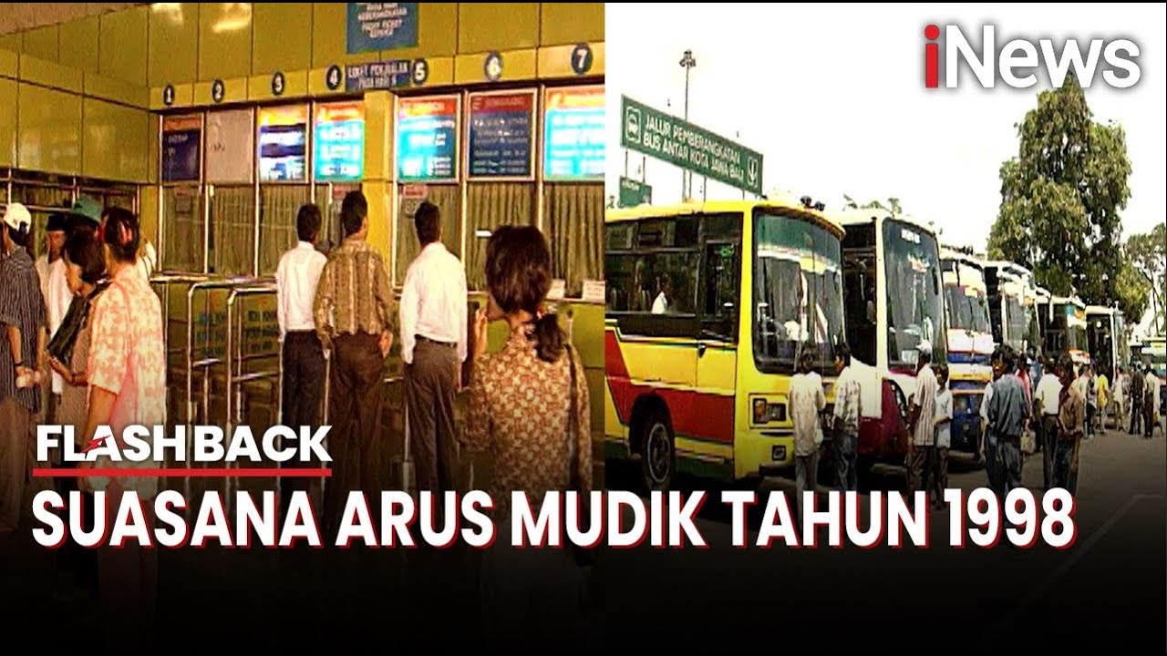Potret Suasana arus mudik di Stasiun Gambir dan Terminal Bus Antar Kota Pulogadung tahun 1998