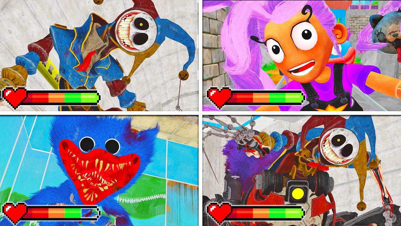 Poppy Playtime Chapter 5 - All CHASE Scenes in BRIGHT Mode with Healthbars