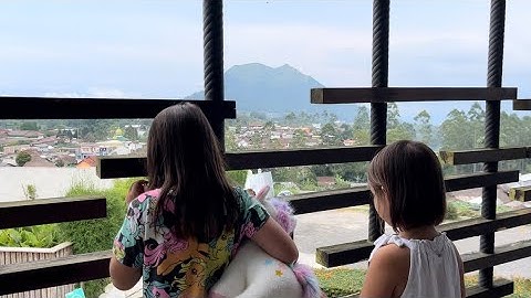 Cozy cafe with view to Mount Merbabu and Mount Merapi, Central Java, Indonesia