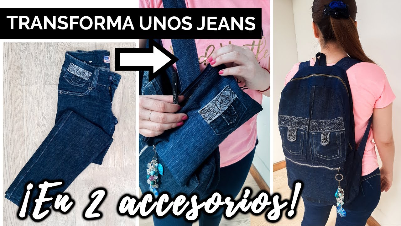 Como hacer una MOCHILA y CARTUCHERA con JEANS VIEJOS 👖- Recicla convierte tu ropa vieja ♻ - YouTube
