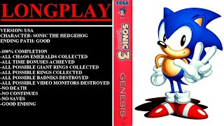 Sonic the Hedgehog 3 [USA] (Sega Genesis) - (Longplay - Sonic Alone | 100% Completion)