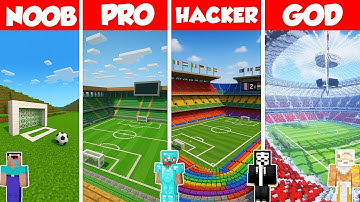 FootBall Soccer Stadium Build Battle Challenge - Noob vs Pro vs Hacker vs God - Minecraft Animation