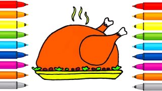 How to Draw roasted Turkey Drawing a cooked Turkey easy for Children