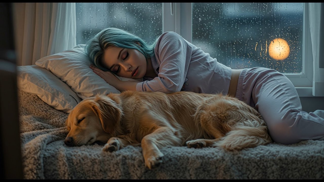 Peaceful Rainy Night 🌧️ Relaxing Sleep Music with Gentle Rain & Dog Companion 🐾✨