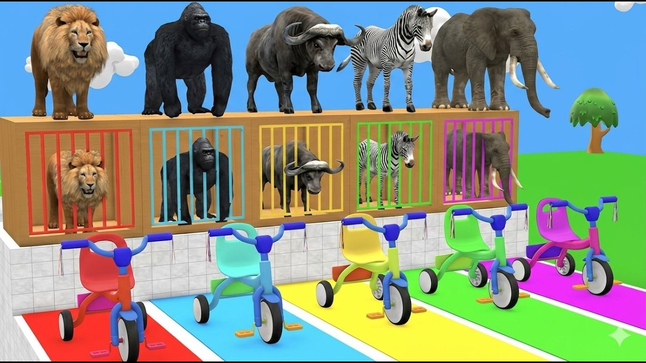Long Slide Game With Cow Elephant Gorilla Hippopotamus Tiger 3d Animal Game Funny 3d Animals