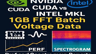 GPU NVIDIA Cuda vs Intel MKL, 1GB FFT Batch voltage data, with  Perf and Spectogram Reports