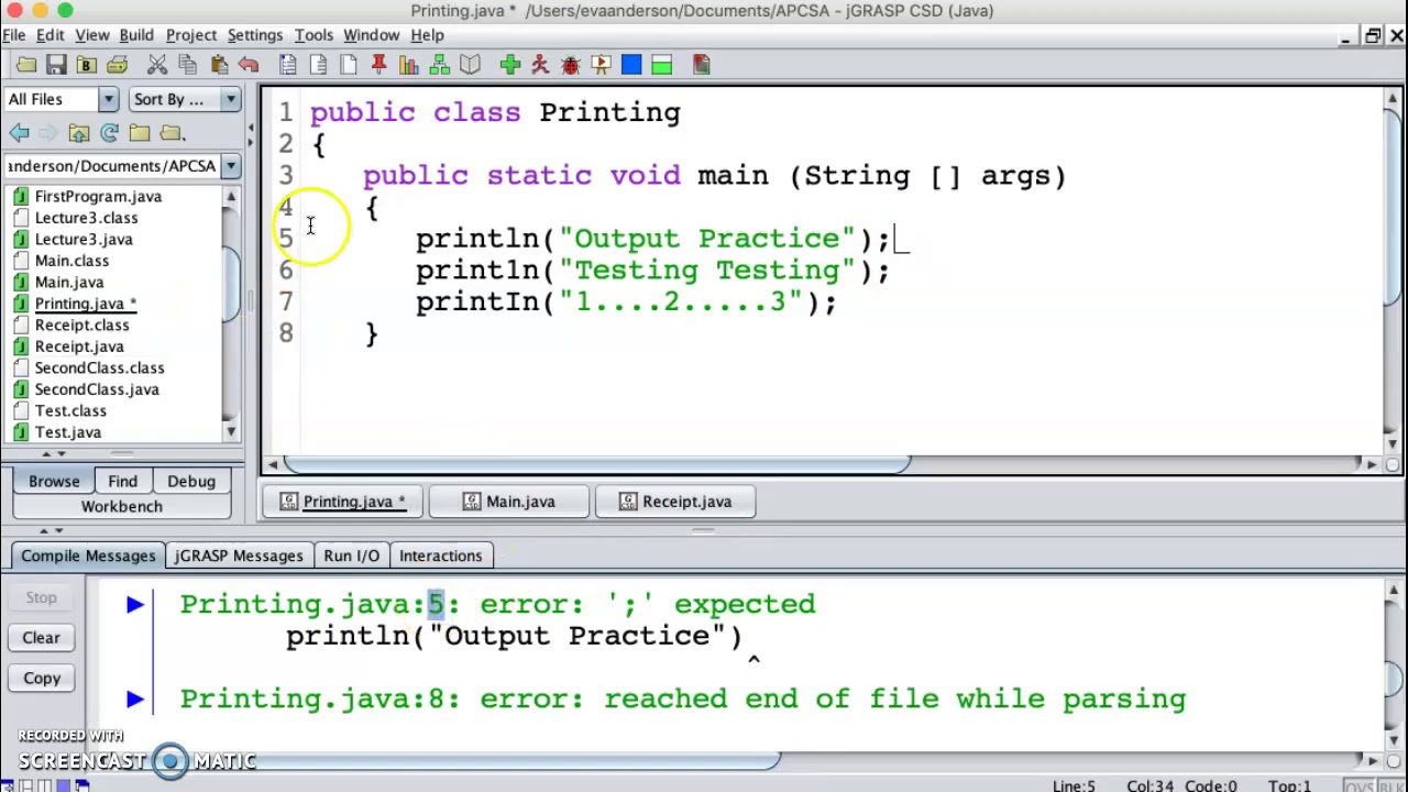 printing assignment in java