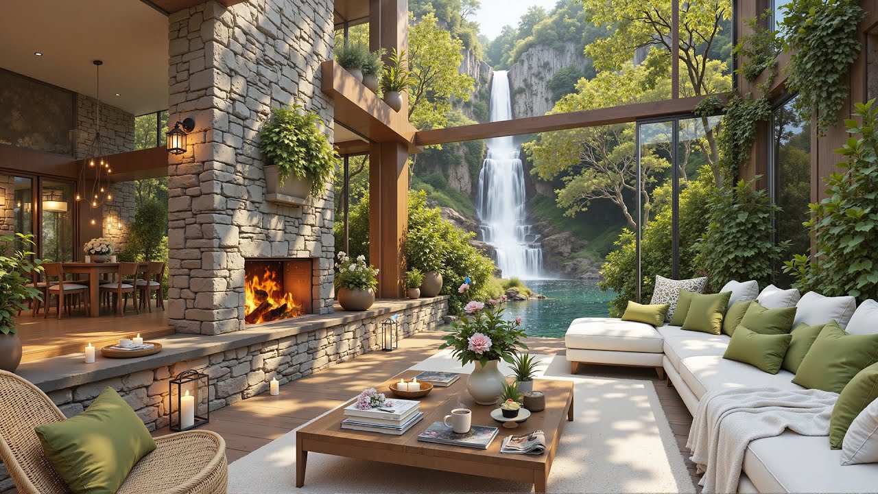 Relaxing Jazz Music & Crackling Fireplace🍃Tranquil Forest Apartment with Nature Sounds to Work,Study