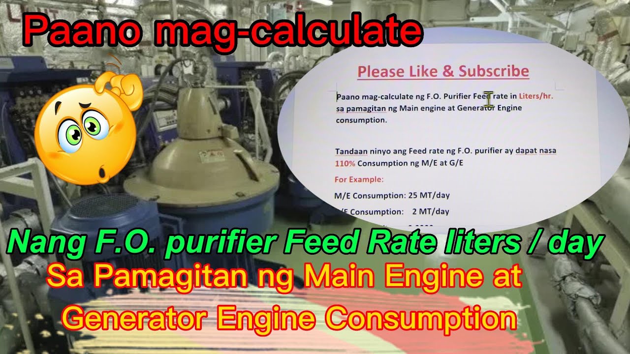 How to calculate the F.O. purifier feed rate in liters/hour