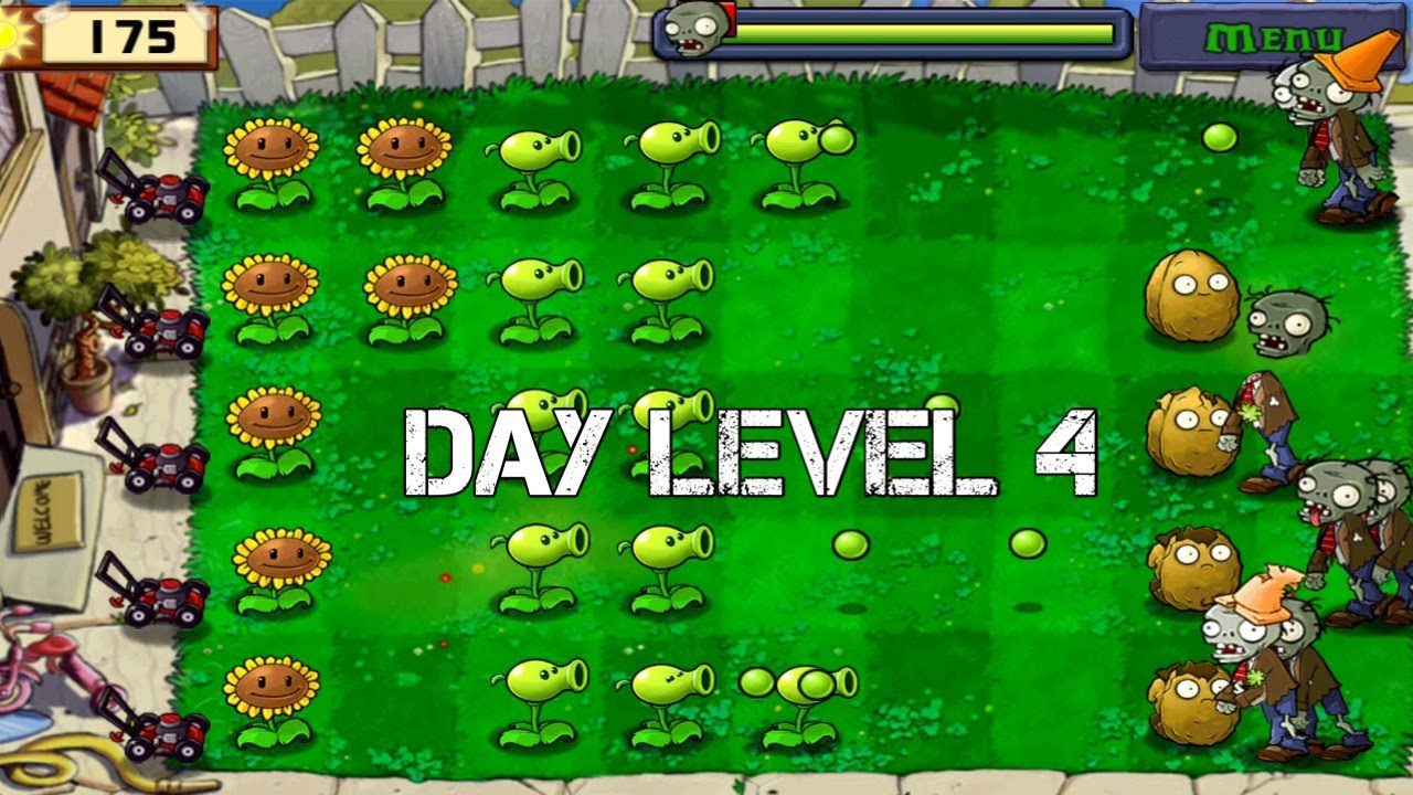 DAY LEVEL 4 - PLANTS VS ZOMBIES - YouTube
