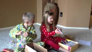 Kids open their Easter gifts from grandpa Dale and grandma
