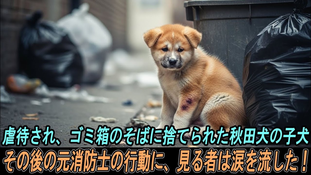 虐待され、ゴミ箱のそばに捨てられた秋田犬の子犬…。その後の元消防士の行動に、見る者は涙を流した！