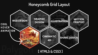 Honeycomb Grid Layout using html css - Polygon html css | Change color image hover to black & white