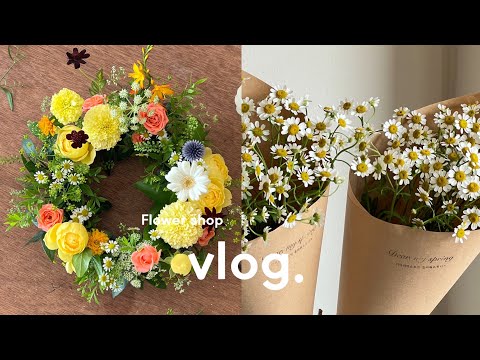 vlog. 꽃집 브이로그 | 핑크&보라 꽃다발 만들기🎀,  생화리스 플라워 클래스, 꽃집 오픈 1주년 🥰