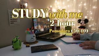 2Hr Study With Me | pomodoro (50/10) | ambient piano and rain .