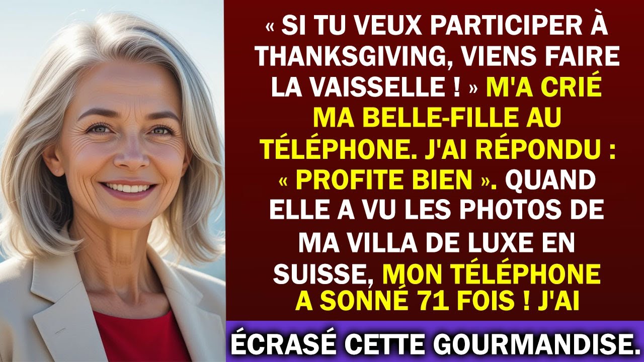 Le jour où ma belle-fille m'a appelée pour me dire que je pouvais venir "faire la vaisselle" si je voulais participer à Thanksgiving, je suis restée figée, le téléphone à la main. "Les gens qui...
