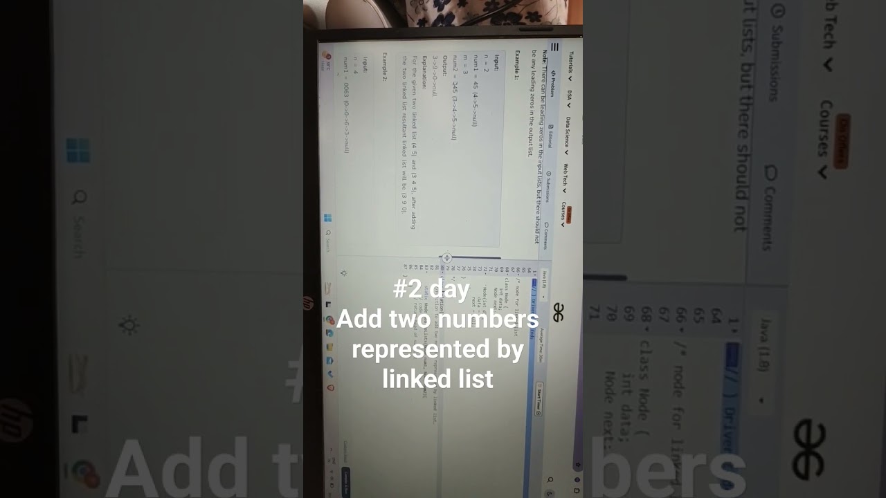 problem2: add two numbers represented by linked list