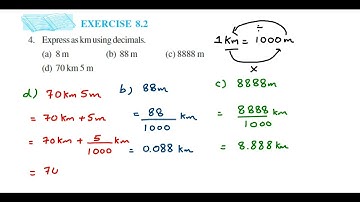 4q Ex 8.2. Decimal 6 maths. Express as km using decimals. How to convert m to km.
