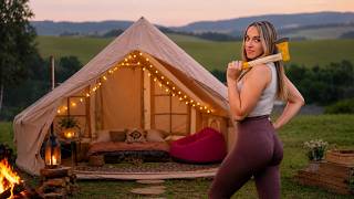30 Hours Solo Camping at a Horse Ranch with 3 Puppies 🐶🐴 | Cozy Tent, Wood Stove & Movie Night