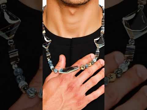 Men's Black Sardonyx & Agate Gemstone Necklace "men'sfashio #jewelry #men'sjewelry
