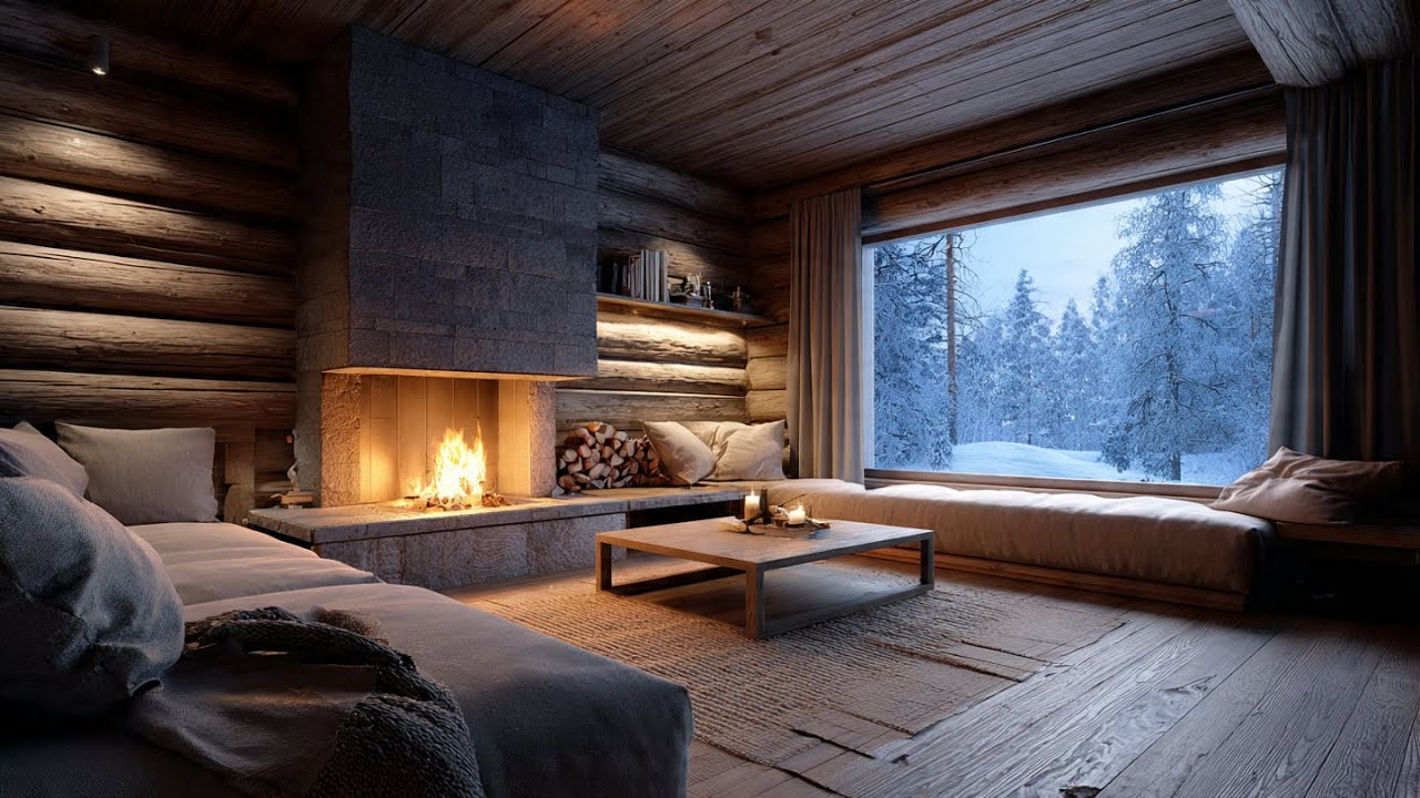🔴 LIVE Smooth Jazz by the Fireplace ❄️ Cozy Winter Cabin for Relaxation