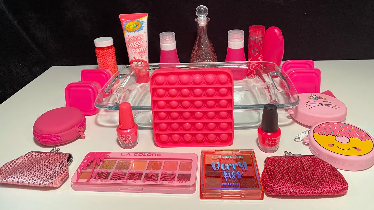 Pink slime!! Mixing everything Pink into slime!!! YouTube