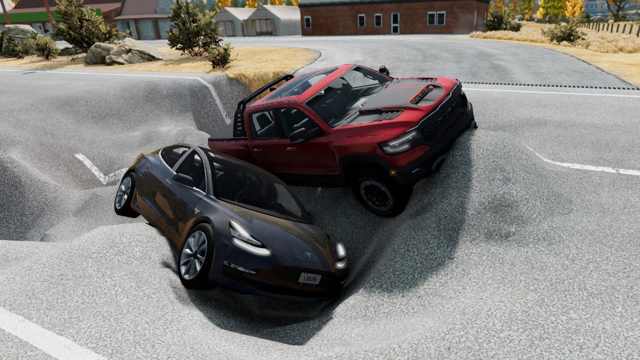 Car vs Massive Potholes #3 - BeamNG drive - YouTube