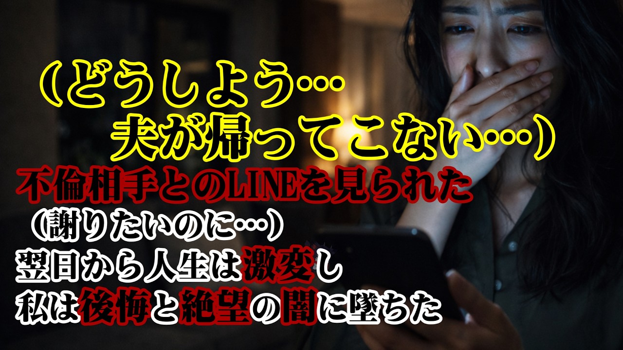 【離婚】（どうしよう…夫が帰ってこない…）不倫相手とのLINEを見られた→（謝りたいのに…）翌日から人生は激変し夫を裏切った私は後悔と絶望の闇に墜ちたこんなことなら不倫なんてしなければ…【修羅場】