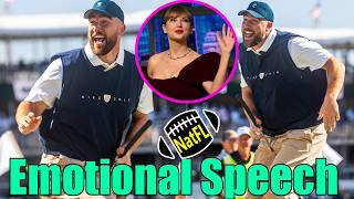 Travis Kelce's emotional speech about his fiancée Taylor Swift at the WM Phoenix Open Pro-Am event.