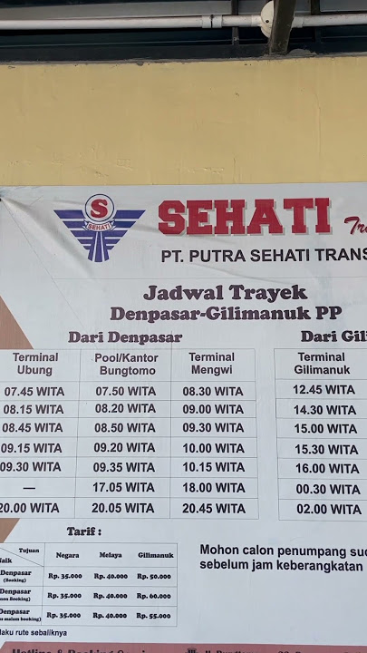 Transportasi umum dari Gilimanuk ke Denpasar atau Denpasar ke Gilimanuk. Kamu bisa pakai bus SEHATI