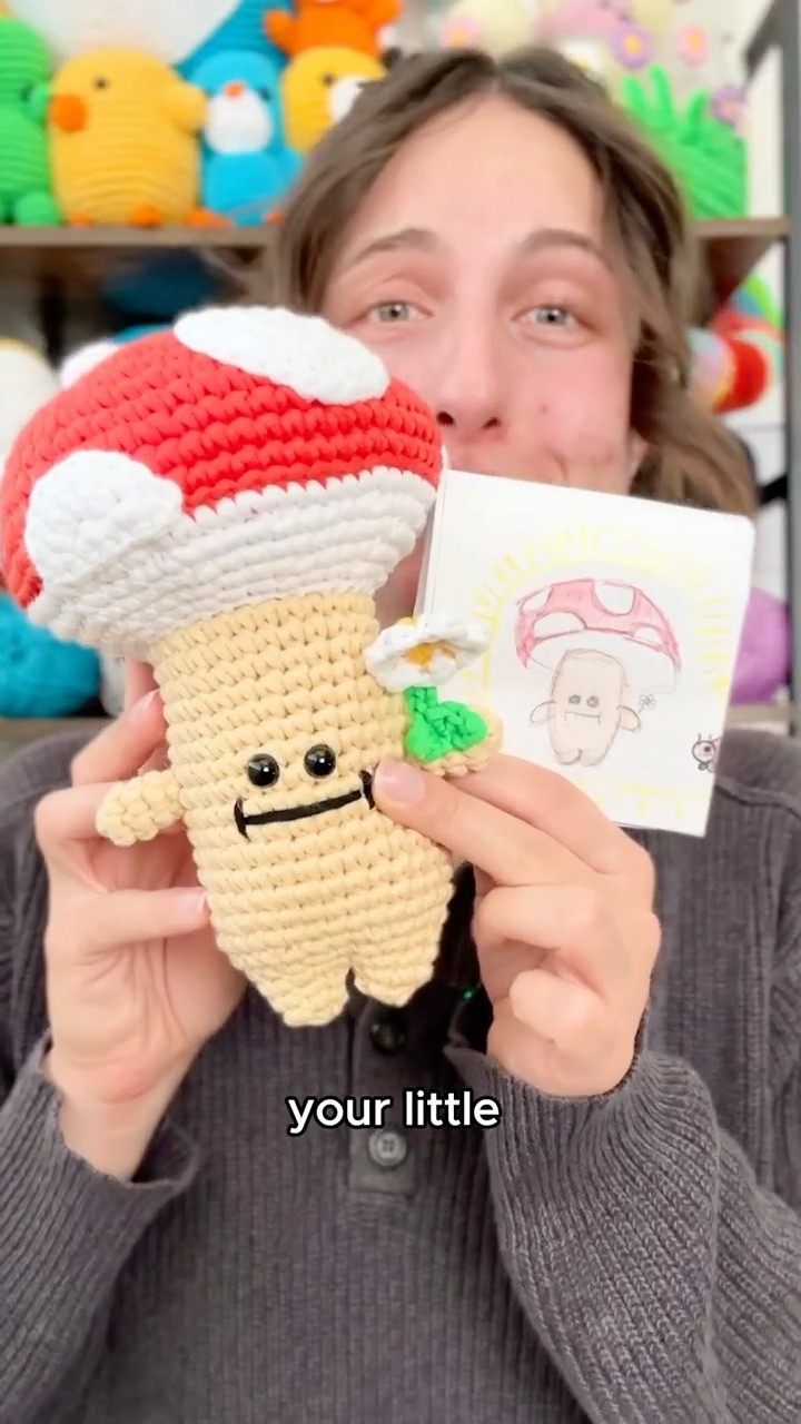 Crocheting your drawings pt 11: Jeremy the Mushroom Guy edition
