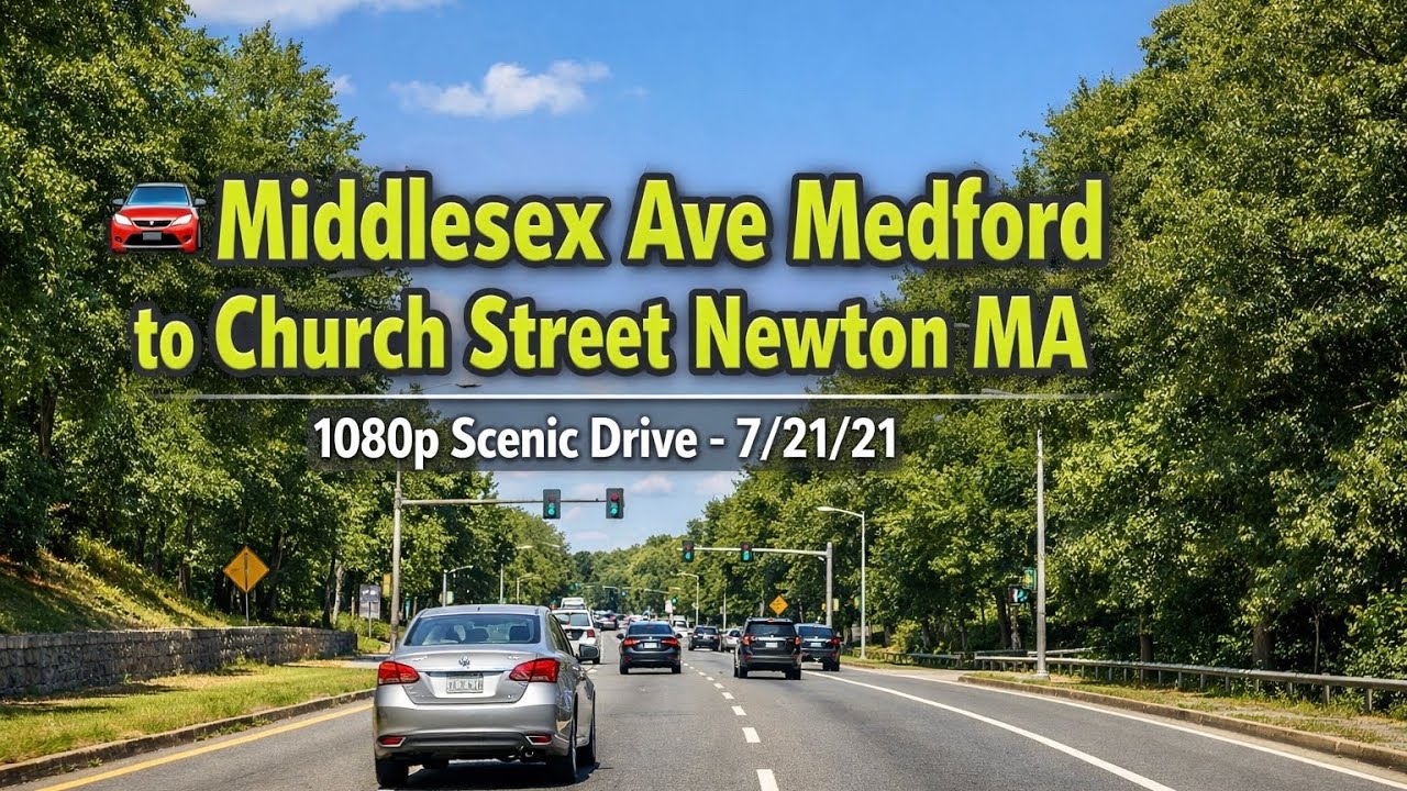 🚘 Middlesex Ave Medford to Church Street Newton MA | 1080p Scenic Drive - 7/21/21