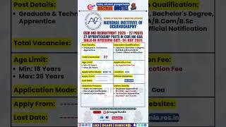 CSIR NIO Apprentice Recruitment 2026 | 27 Posts Out | New Vacancy | Apply Online #shorts