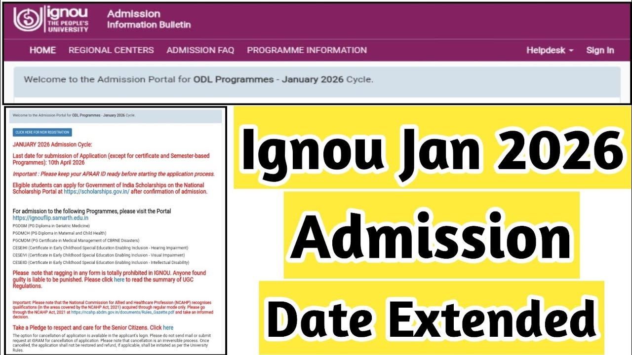 Ignou Jan 2026 Admission Date Extended Again | MISTER IGNOU - YouTube