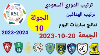 ترتيب الدوري السعودي وترتيب الهدافين ونتائج مباريات اليوم الجمعة 20-10-2023 من الجولة 10