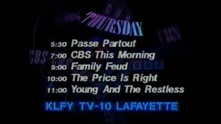 KLFY (CBS, Now CBS/The CW) Schedule Bumper 1991