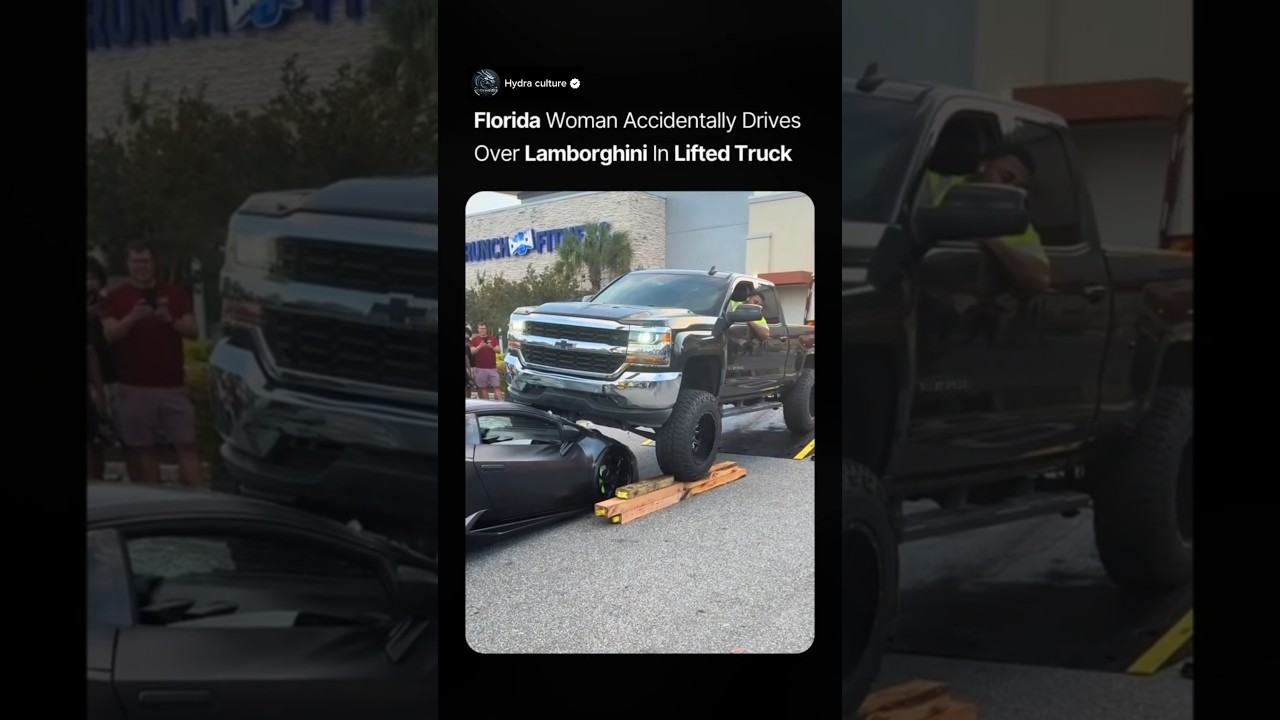 Florida Woman Accidentally Drives Over Lamborghini In Lifted Truck 😭 #cars #news