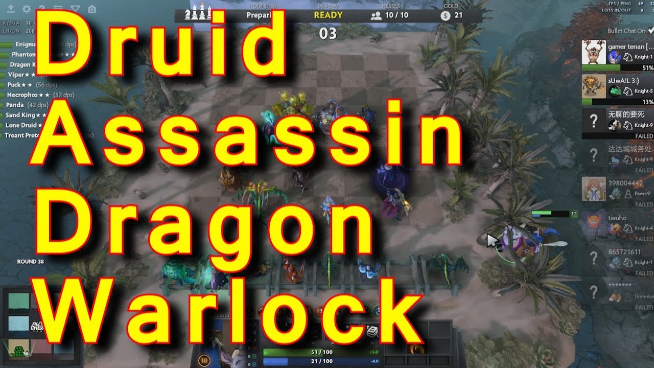 Druid - Assassin - Dragon - Warlock strategy, best combo dota 2 auto chess