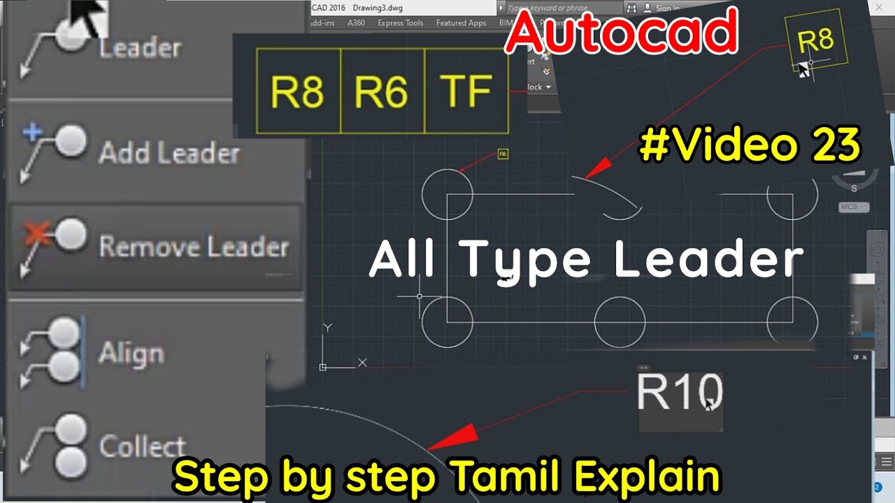 Video 23 | autocad leader command tamil | leader command | Autocad ...